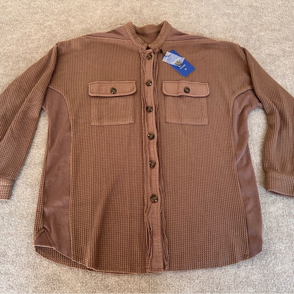 Women's Brown Button-Up Shacket - Picture 2 of 4